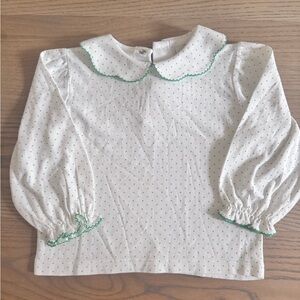 White with Green Polka Dot Peter Pan Blouse